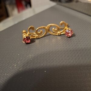 Gold Swirl Earrings with Pink Gemstones